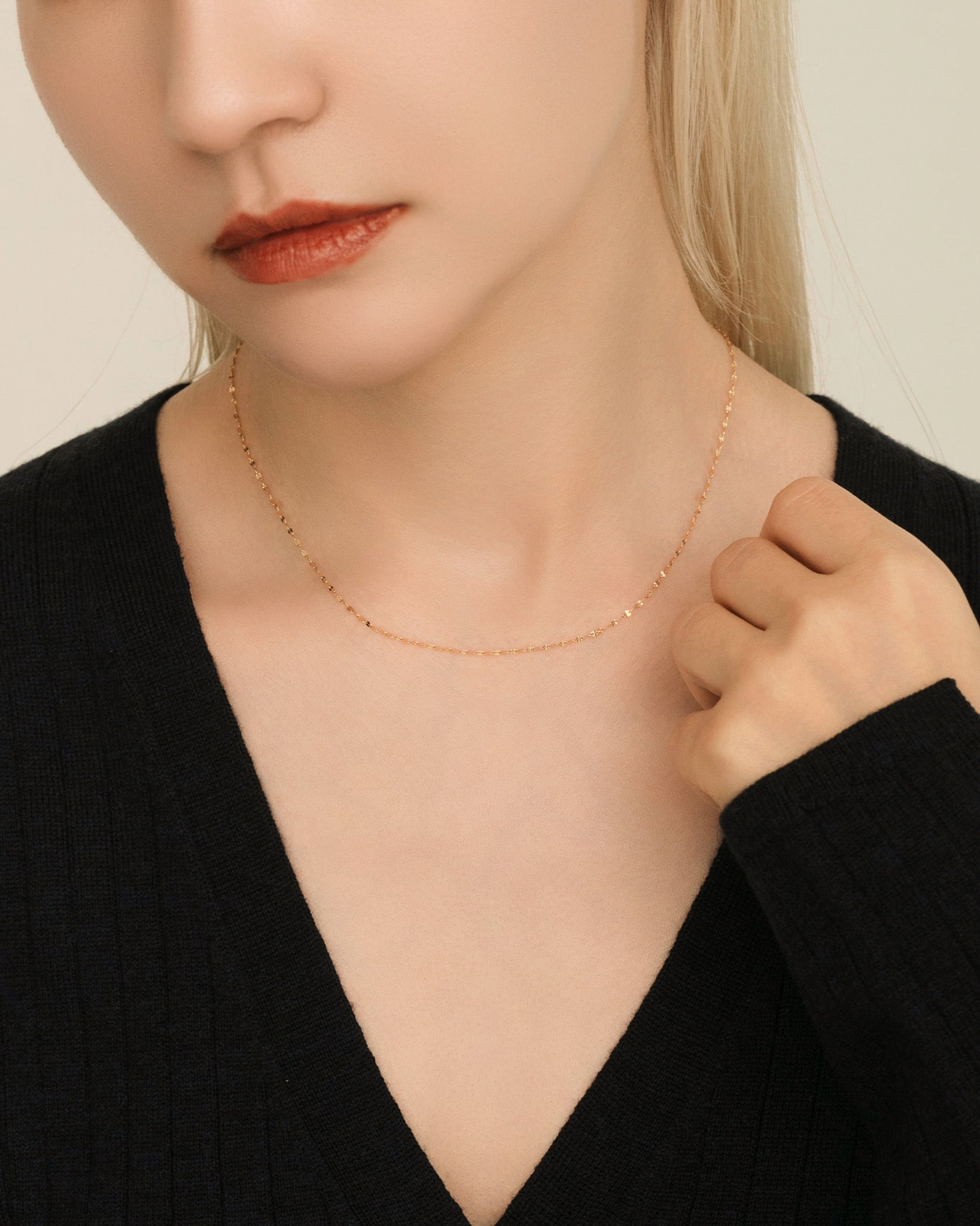 K18WG ペタルチェーンネックレス K18ペタルチェーンネックレス